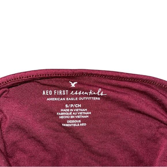 AEO American Eagle Outfitters Maroon V-Neck Lace Trim Halter bodysuit top Small - Picture 3 of 3